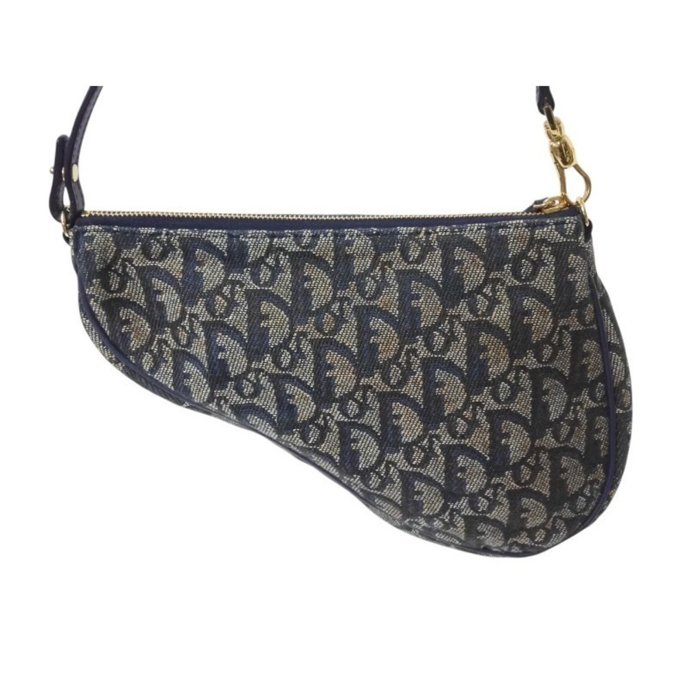 CHRISTIAN DIOR Trotter Saddle Bag One Shoulder Hobo Bag Navy Blue - Picture 3 of 9